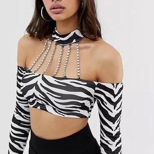 New Jaded London festival zebra print choker bardot crop top